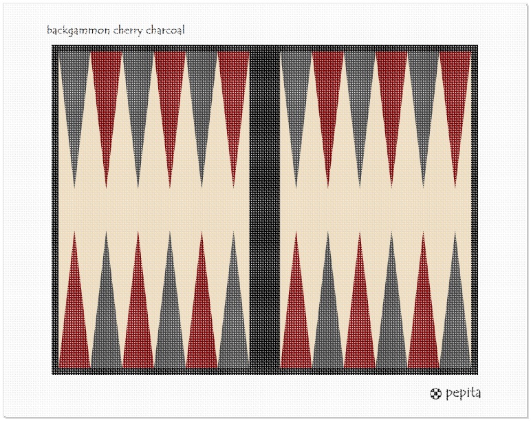 Backgammon Cherry Charcoal Needlepoint Kit