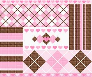Argyle and striped pattern strips. Hearts and diamonds complete the design.