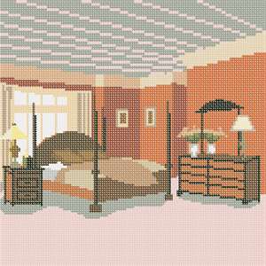A tastefully furnished bedroom scene.