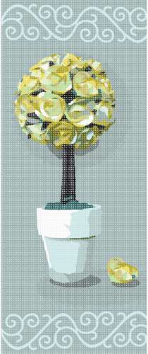 Rose topiary in startling shades of lemon.