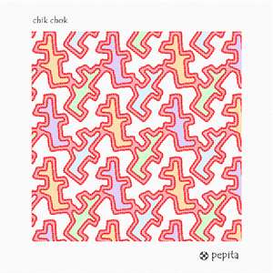 Colorful blocky shapes joined together by a thick red outline.
