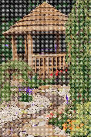 A gazebo surrounded by lush greenery