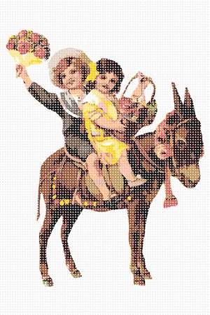 A young boy and girl ride a docile pony at the head of the parade.
