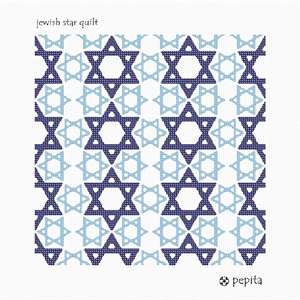 Repeating pattern of Jewish stars at different angles.