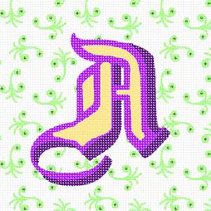 Fancy calligraphic letter A against background of line bouquets.