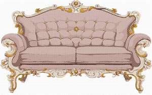 A dusty rose couch fit for a palace.
