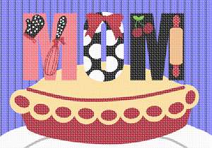 For that special mother who has that special pie baked for when you visit. This is Mom in all her glory with her baking supplies, oven mitt, cherry pie, rolling pin, and more.