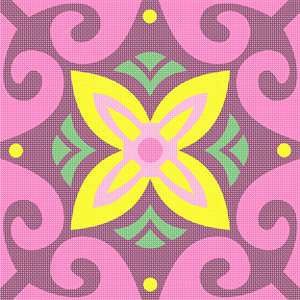 Bright swirls of pink with floral center