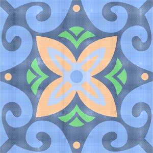 Bright swirls of blue with floral center