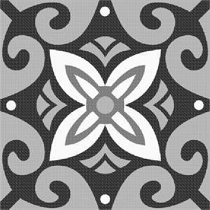 Bright swirls of black and grey with a floral center