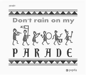 Stick figures in a marching band parade.