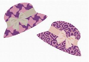 Hats in purple with bows on the brims