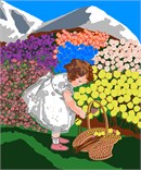Needlepoint: Girl Picking Flowers