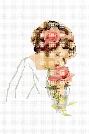A sweet little girl takes a deep whiff of the roses.