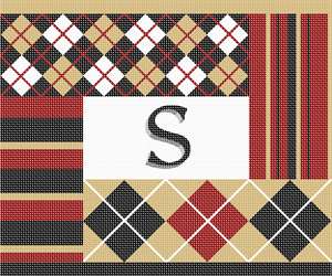 Argyle and striped pattern strips. Hearts and diamonds complete the design.