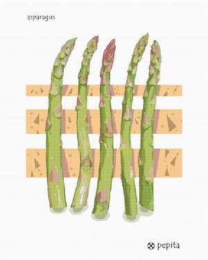 Five stalks of crispy vegetable against a light background