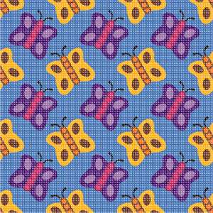 A whimsical pattern of colorful butterflies.