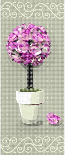 Rose topiary centerpiece standing proudly against contrasting background.