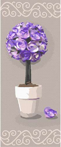 Rose topiary centerpiece in various shades of deep violet.