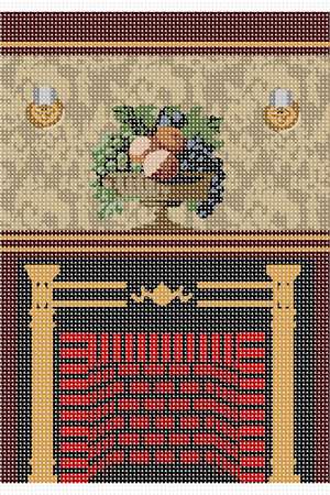 A red-brick fireplace and mantle.
