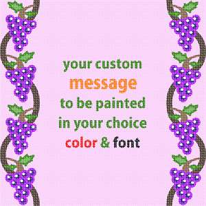 Luscious grapes hang from facing vines. Your custom text in between.