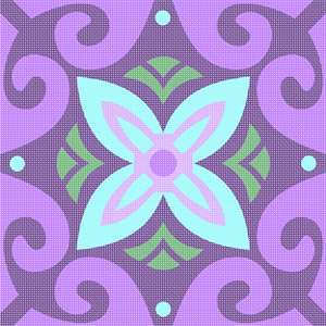 Bright swirls of purples with floral center