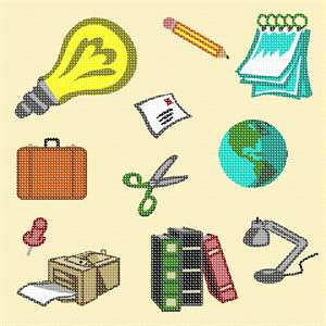 A scattered assortment of office items.