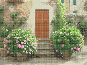 Oversized flower pots greet you at the door
