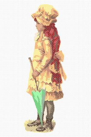 A profile of a young girl clutching a dainty parasol in her hand.