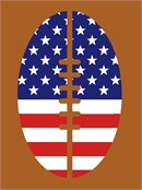 Football in stars and stripes. "The colors of the pales (the vertical stripes) are those used in the flag of the United States of America; White signifies purity and innocence, Red, hardiness & valour, and Blue, the color of the Chief (the broad band above the stripes) signifies vigilance, perseverance & justice."