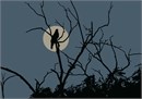 With its bare branches, perhaps this design depicts a cold winter night. This solitary bird sits on a branch basking in the moonlight.