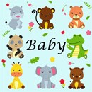 Baby Animals! This is perfect for baby nursery decor.  A baby monkey, giraffem elephant, hippo, panda and more are all resting together with your little one.