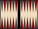 Backgammon board, cherry and charcoal triangles on off-white background. This is a classic game that is often stitched as an actual game board to play on. It is then made into a board game by a professional finisher.