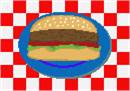 A hamburger at a summer picnic barbecue.  Mustard included.