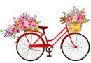 Beautiful floral bike with baskets full of budding flowers