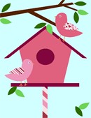 Lovely birds nesting in a birdhouse.  A hearty needlepoint. 