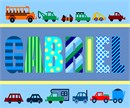 A needlepoint for a boy's room with a personalized name and a cars and trucks theme.  Perfect for baby nursery decor.