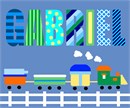 A needlepoint for a boy's room with a personalized name and a choo choo train theme.  Perfect for baby nursery decor.