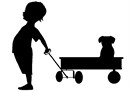 The child in each of us. This wagon should really be red. A silhouette (English: /ˌsɪluˈɛt/ SIL-oo-ET, French: [silwɛt]) is the image of a person, animal, object or scene represented as a solid shape of a single color, usually black, with its edges matching the outline of the subject.