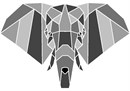 origami like elephant head in shapes of greys