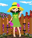 An adorable little girl is picking flowers in the garden.  See coordinating little girl holding a gardening shovel.