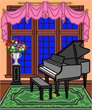 The grandest of pianos, in a regal setting. This design coordinates with others in our Home Sweet Home series. A house is made of walls and beams, a home is built with love and dreams. ...