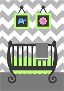 An updated baby room in grey and white chevron for any baby nursery be it boy or girl. Look at baby layette items on sale today. All have chevron pattern.  Grey is the new baby blue.  The artist designed this when she became a grandmother for the first time. She realized that the updated look in baby nurseries is chevron. She designed baby boy and baby girl designs as well.  She also stitched this after she designed it and gifted it to the new mom.