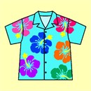A colorful Hawaiian shirt against a pale yellow background.