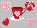 Stitch cookies that are heart shaped with a matching heart teacup.  Needlepoint the frosting too.