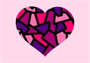 A stained glass heart in feminine colors. No one knows why the heart is associated with love.  A human heart weighs between 7 and 15 ounces. Our heart beats around 100,000 times a day.  Laughing is good for your heart. A “broken heart” can feel like a heart attack.