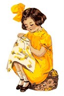 A girl embroidering flowers into fabric.