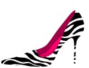 A needlepoint zebra pattern high heel shoe with a hot pink insert.  See matching purse and lipstick needlepoints.