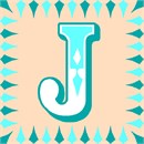 The letter J in a fancy font, surrounded by a matching border of elongated diamonds.