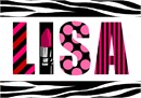 A pish posh personalized name in needlepoint in a chic lipstick zebra design.  